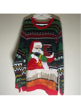 Santa Claus Ugly Christmas Sweater Mens Large Multicolor 3D Graphic Pullover